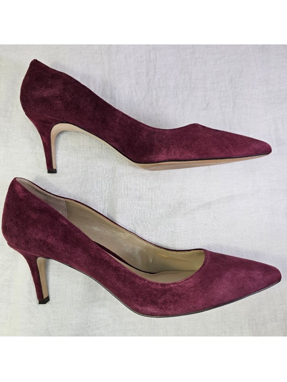 Ann Taylor Eryn Suede Pump 2.75” Kitten Heel Pointed Toe Scarpin 8.5 Plum Rose - Picture 2 of 13